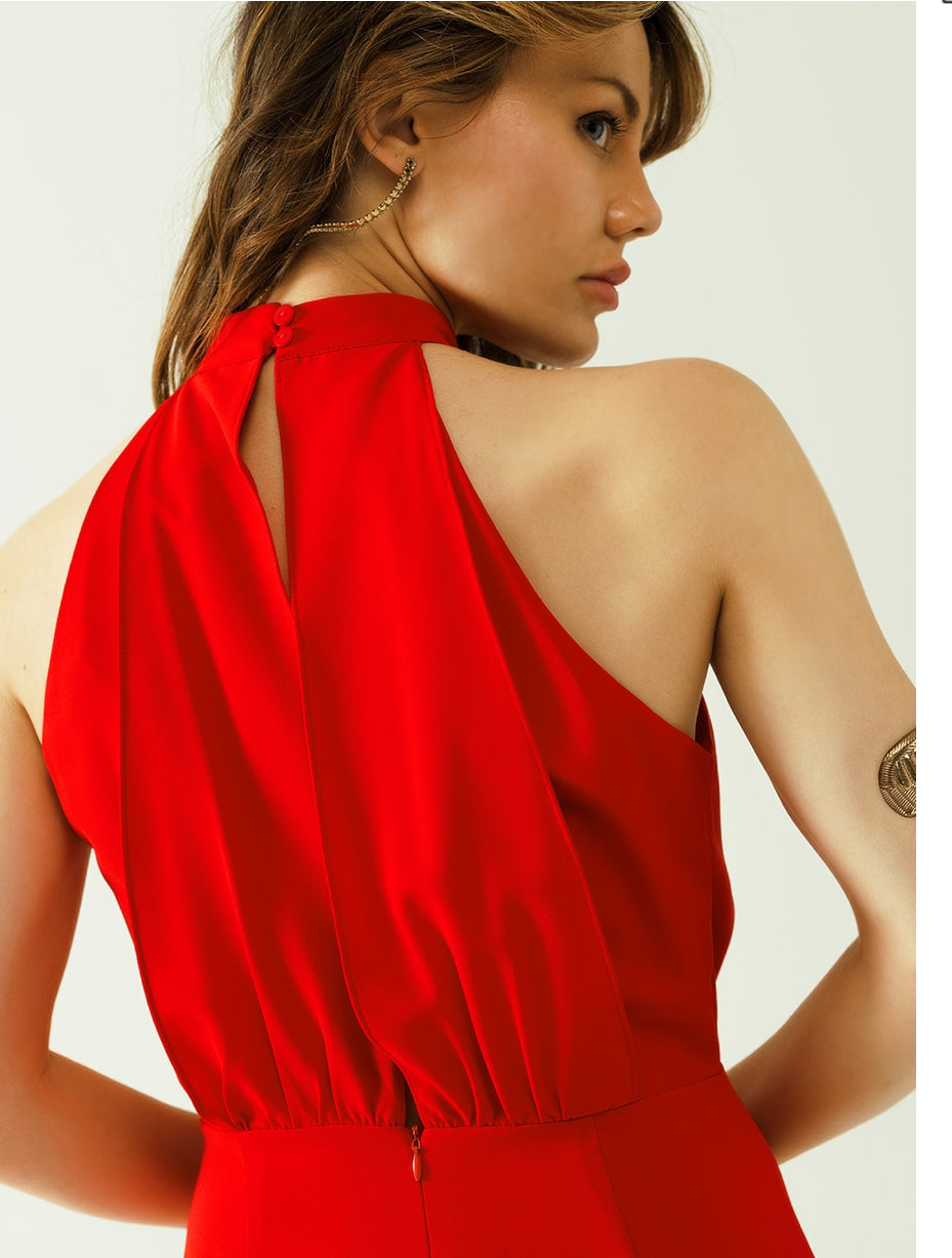 Halter Jumpsuit in Red