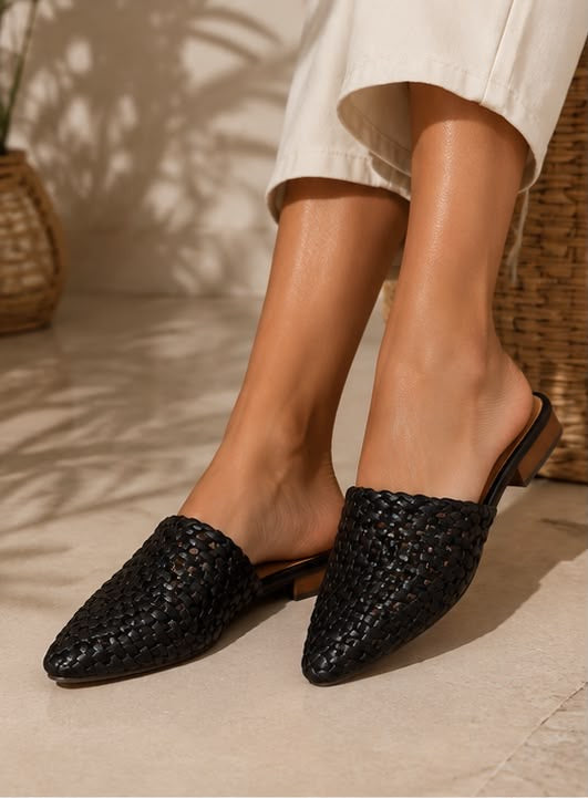 Black Woven Mules