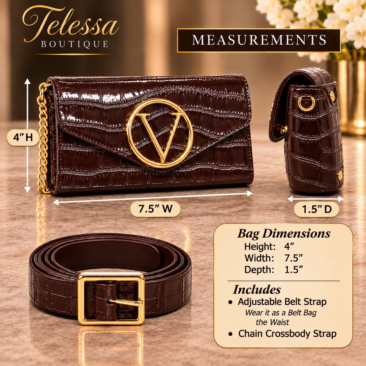 Brown Designer-Inspired Croc Convertible Bag