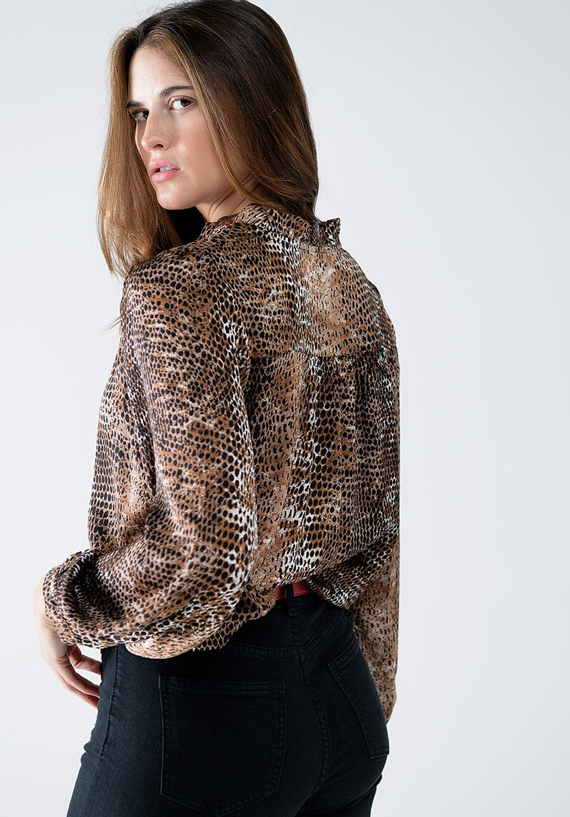 Satin Brown Leopard Print Blouse