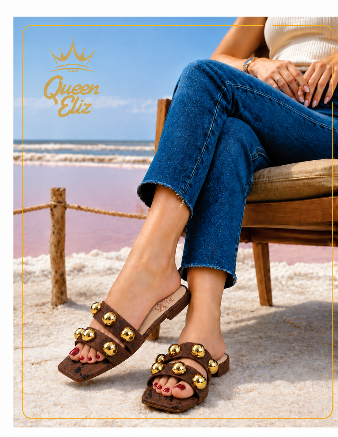 Queen Eliz Golden Stud Sandals