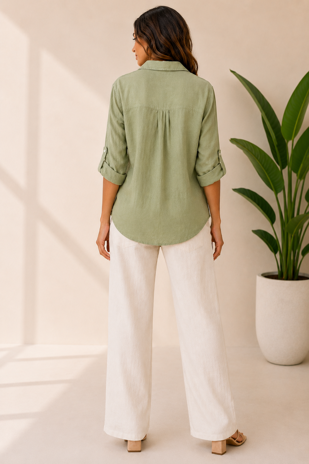 Italian Linen Shinmer Shirt - Sage Green