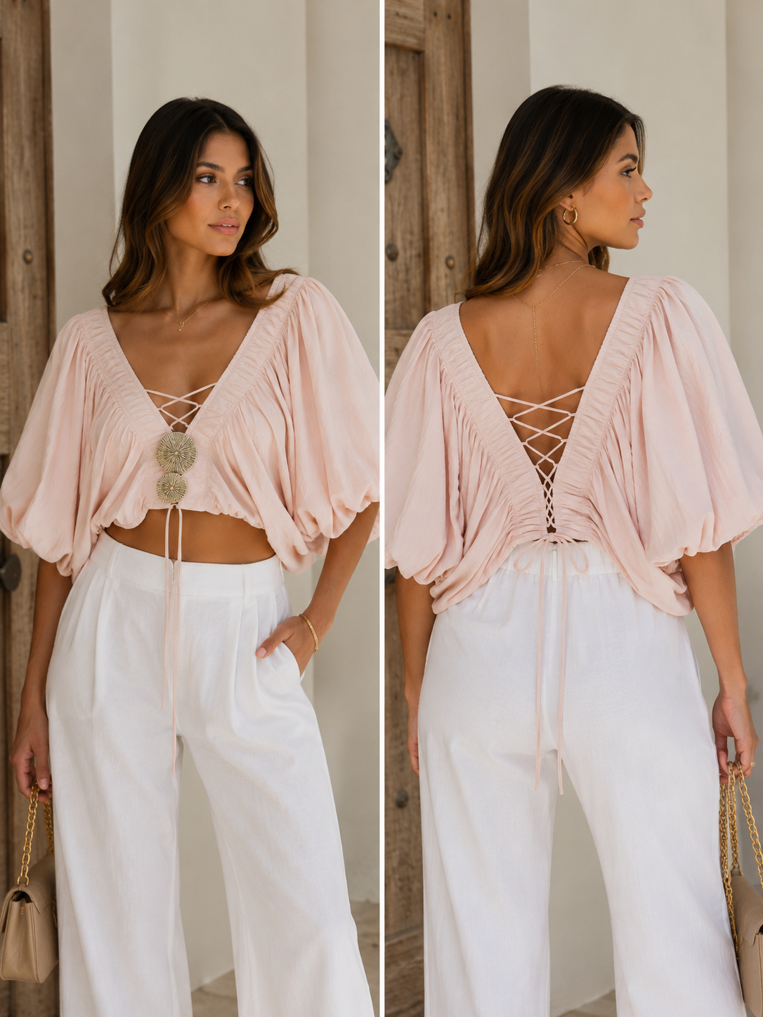 Pink Gold Buttons Crop Top