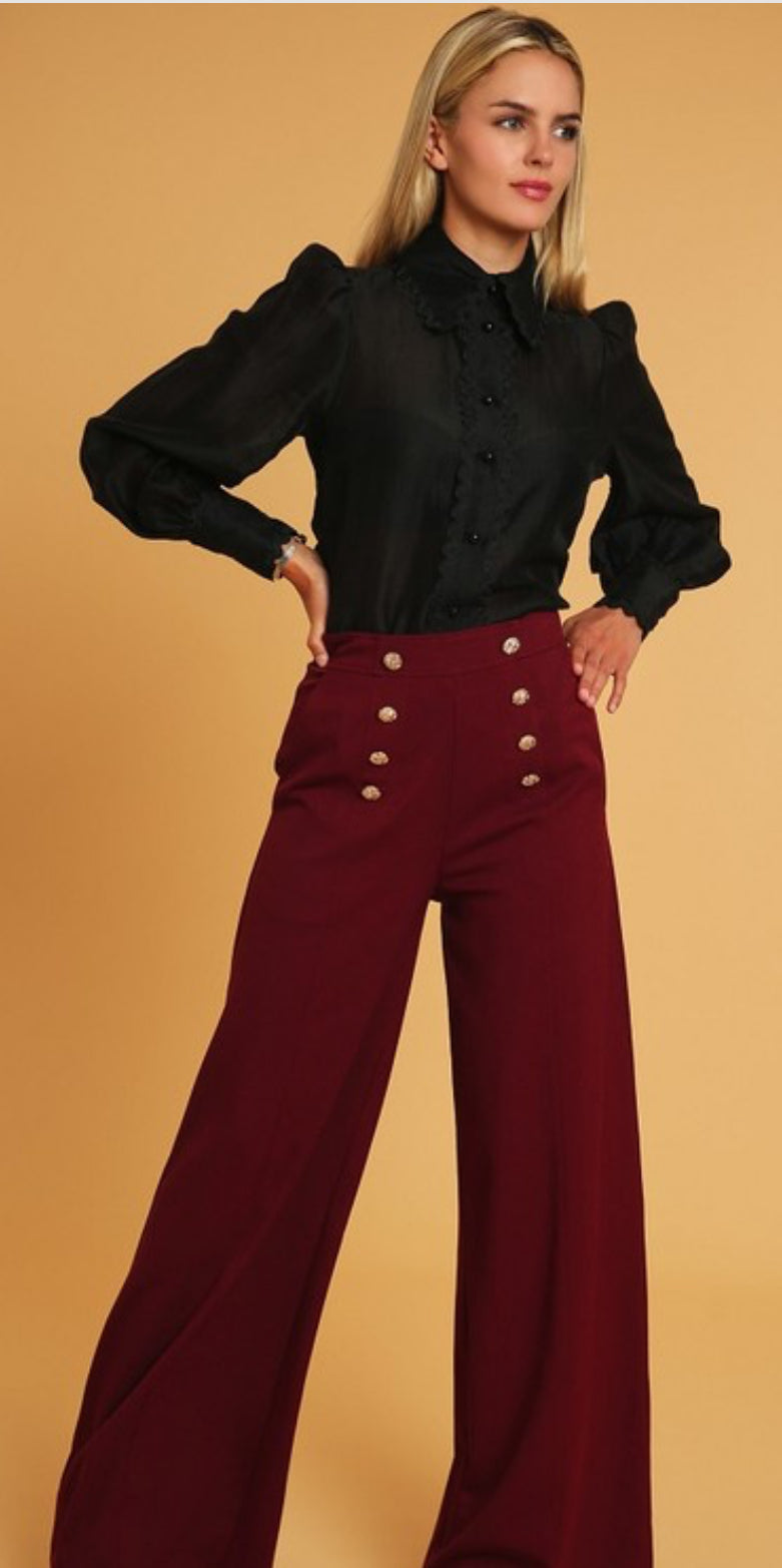 Dress Pants with buttons in Burgundy