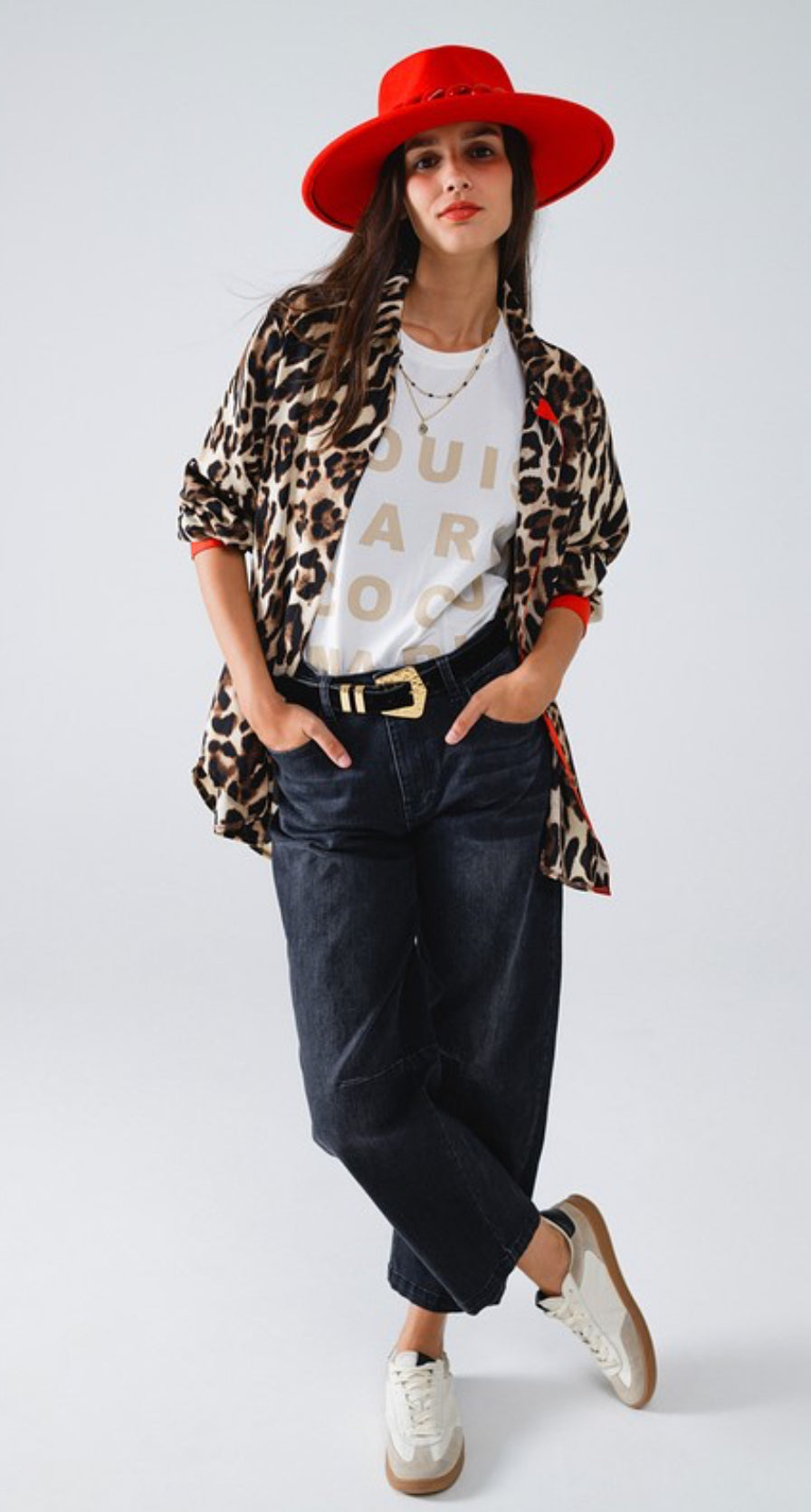 Leopard Shirt With Red Button Placket