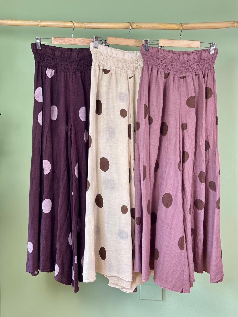Italian Linen Pant with Dots Berry