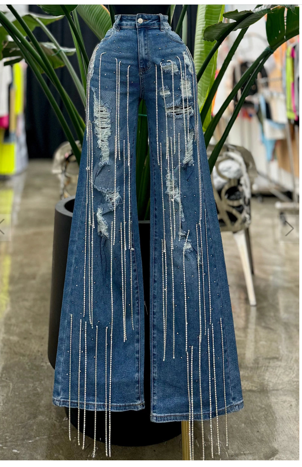 Ripped Denim With Rhinestone
