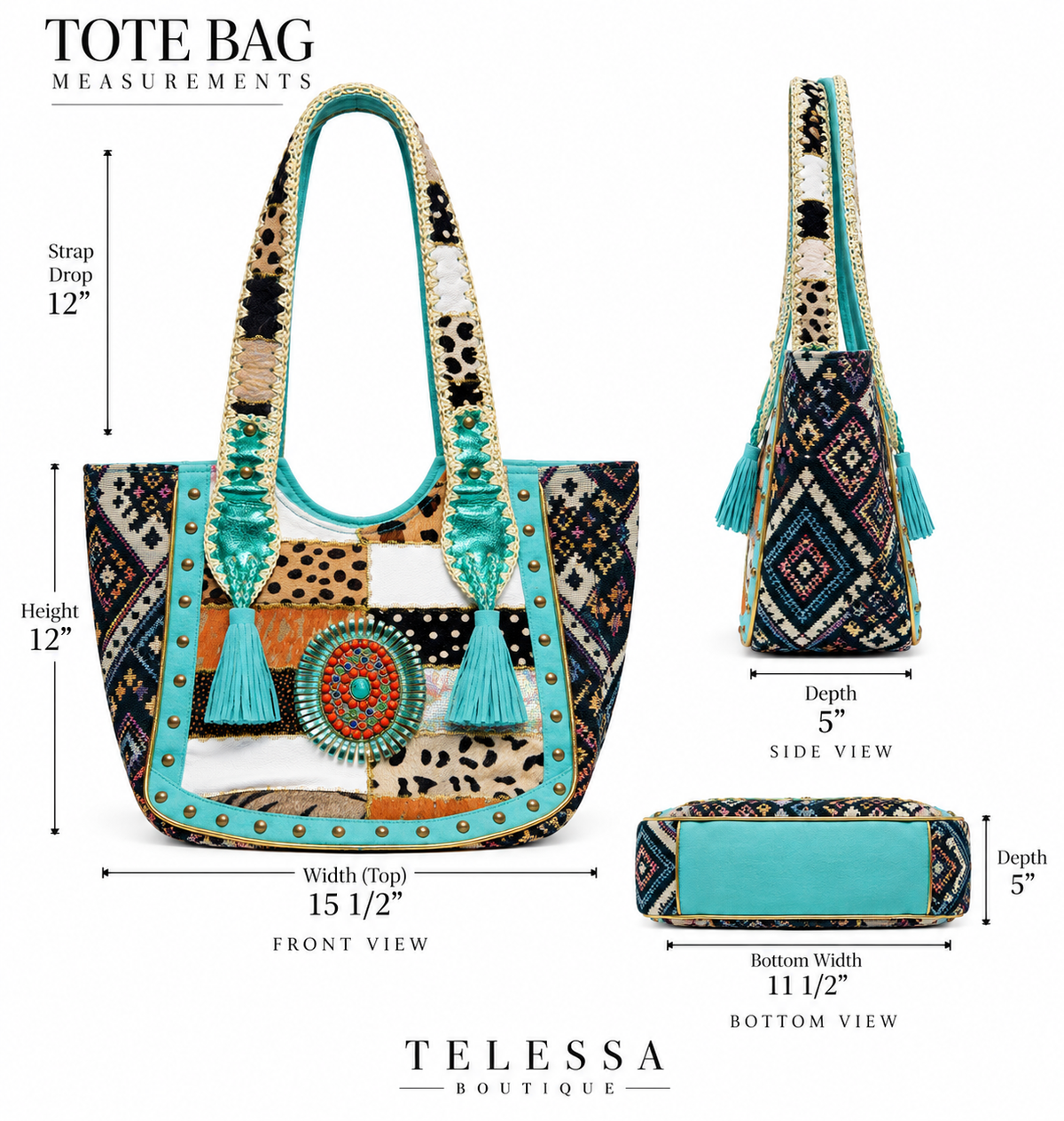 Turquoise Nomad Patchwork Artisan Tote