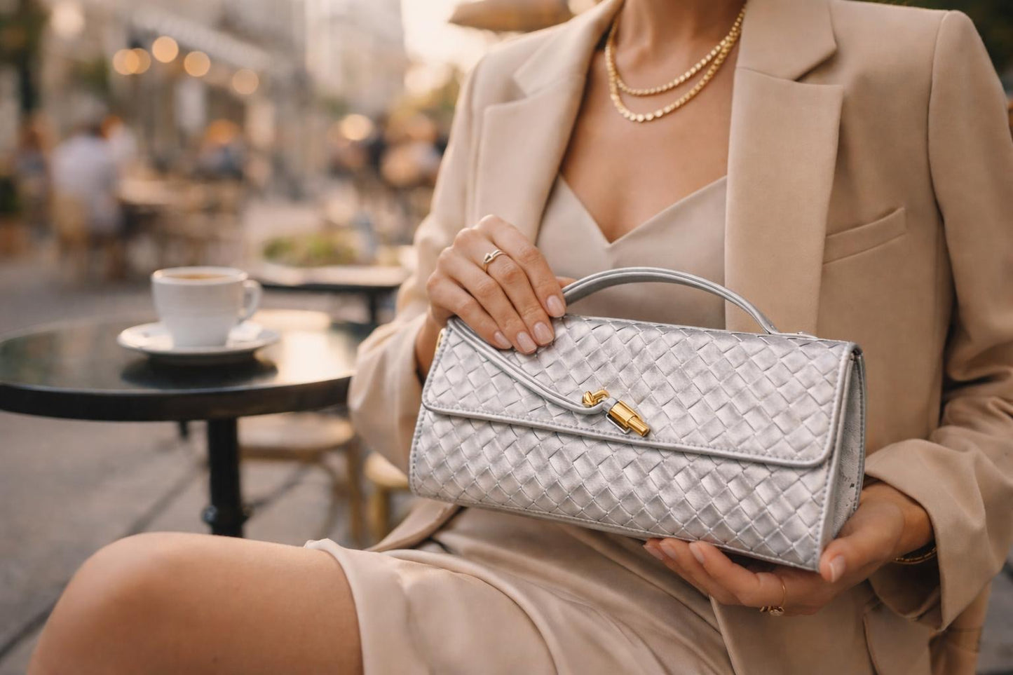 Silver Clutch with Elegant Print