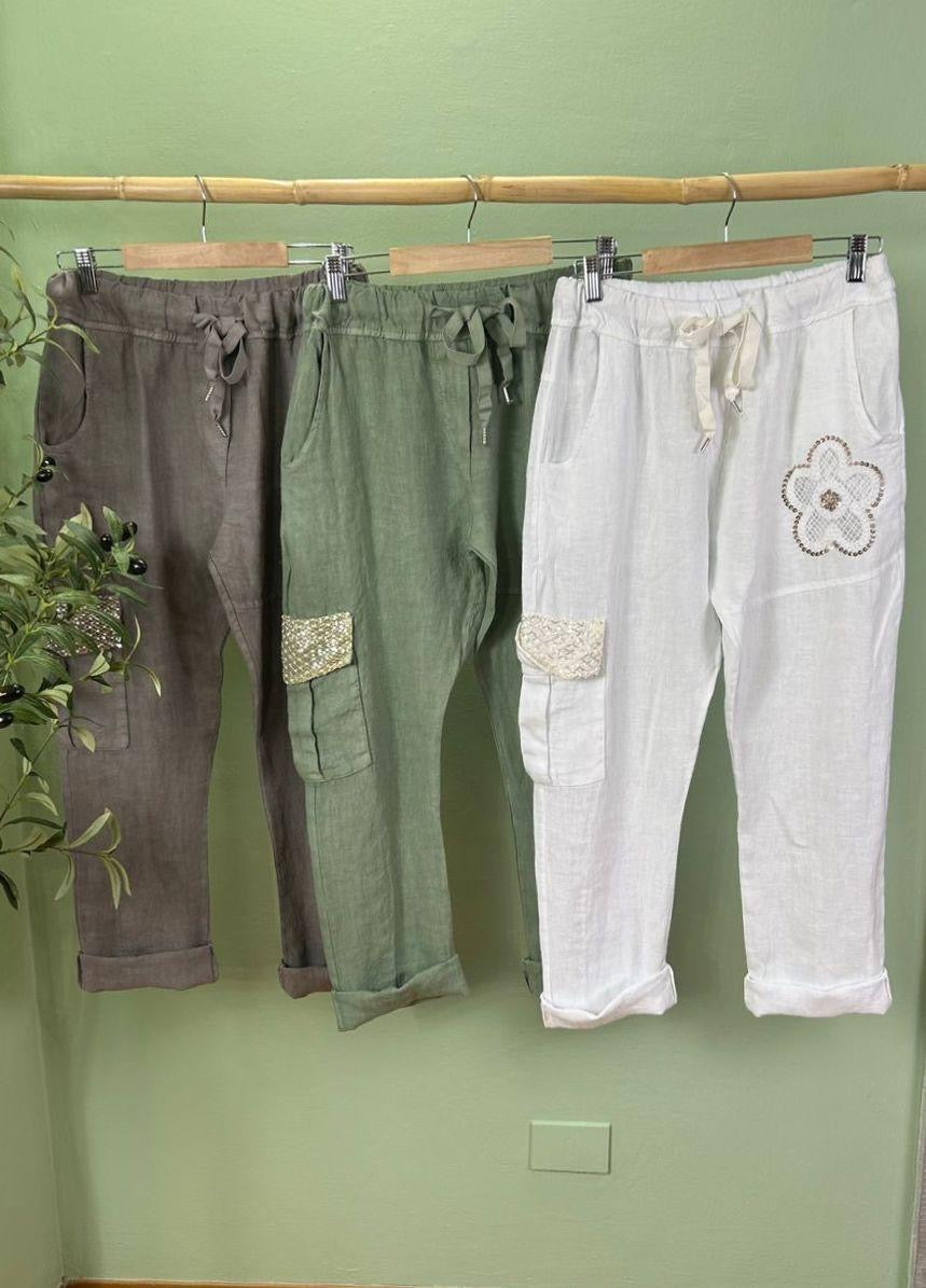 Flower Italian Linen Set Grey