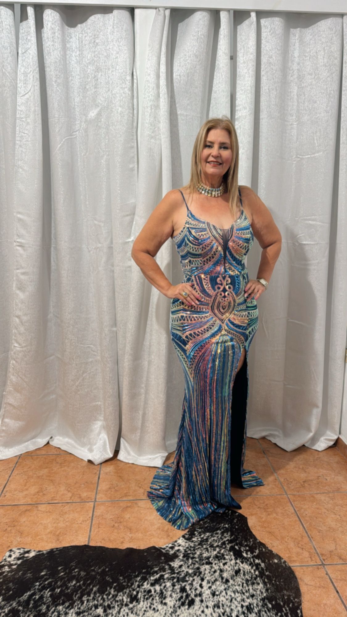 Royal Blue & Champagne Sequin Formal Dress