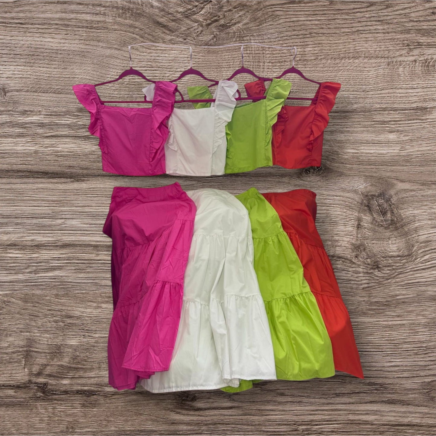 Maxi Ruffle Skirt and Top Fushia Set
