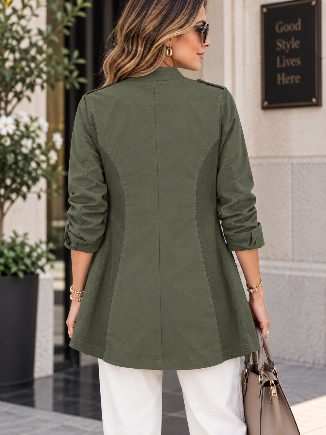 Italian Military-Inspired Long Jacket Olive