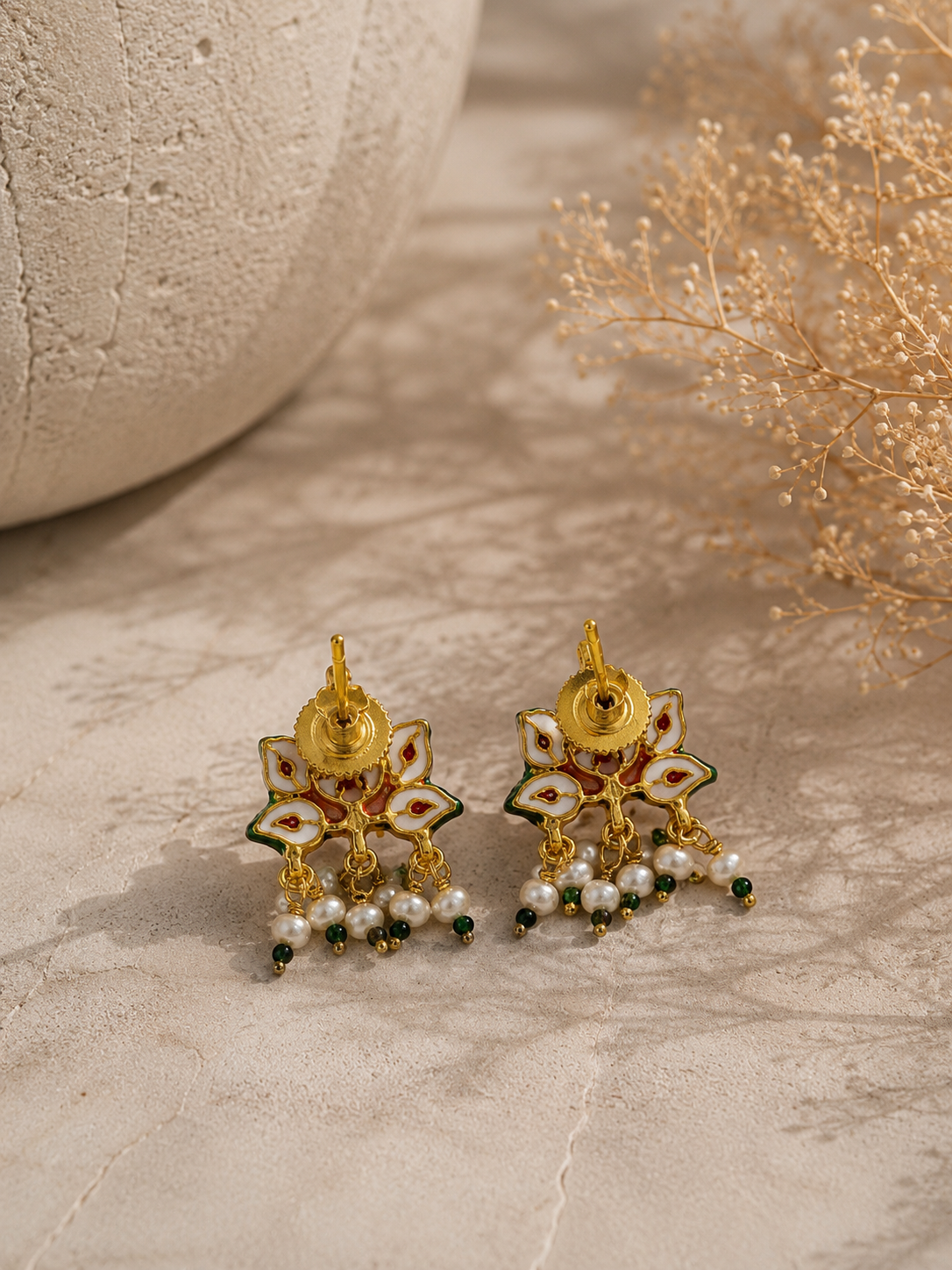 Ivory Lotus Kundan Earrings
