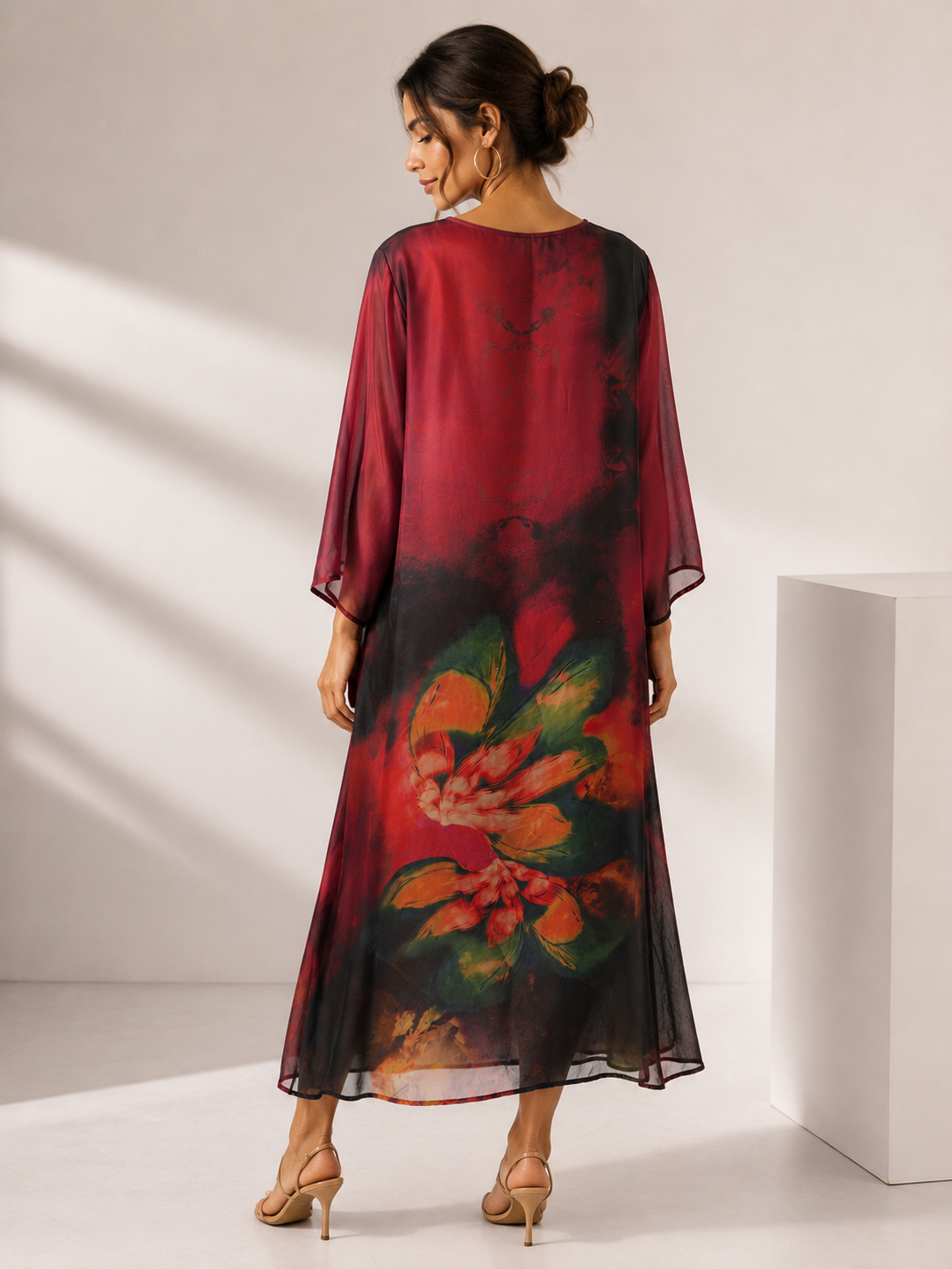 Italian Floral Tunic Dress - Burgundy