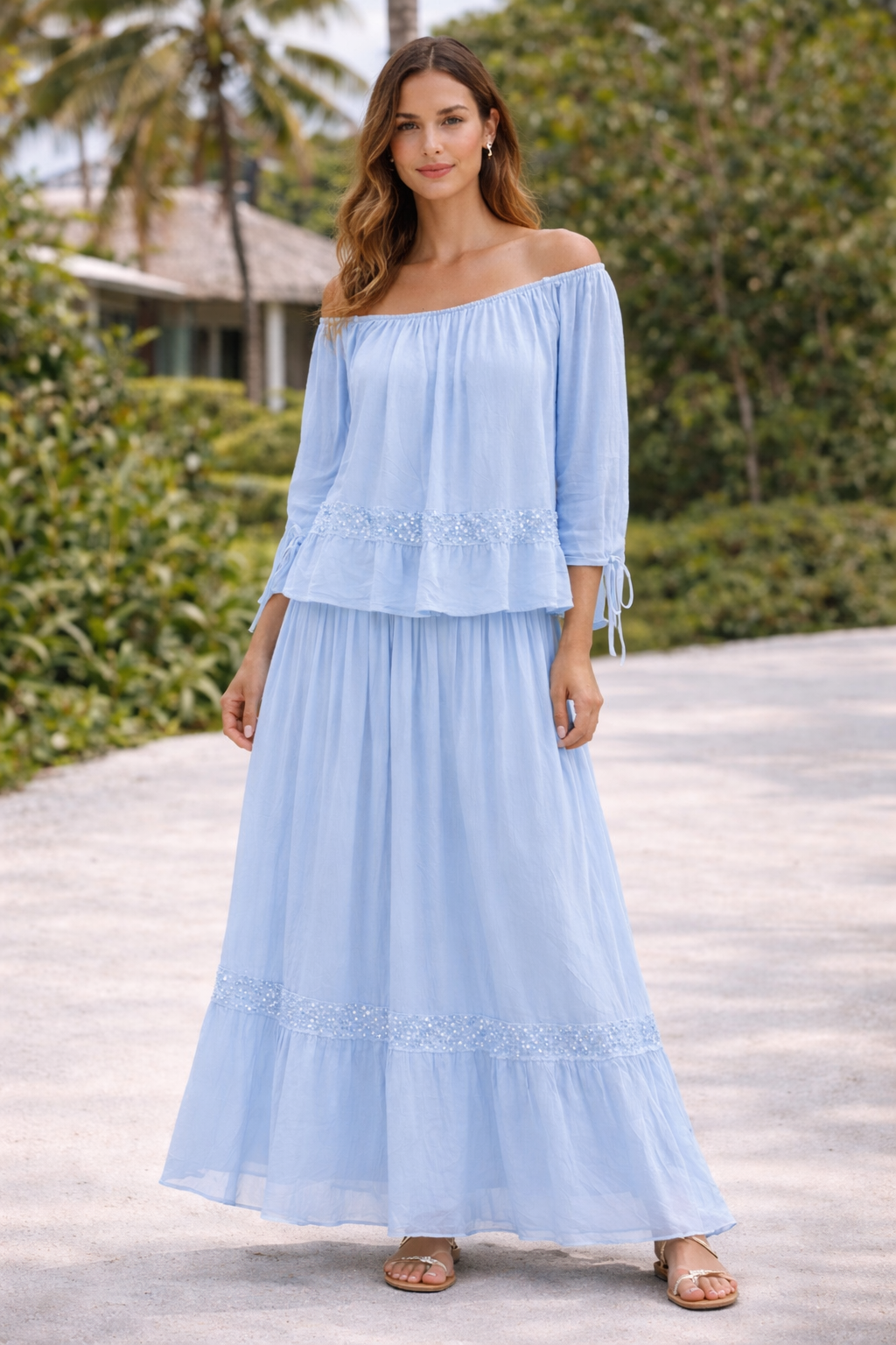 Italian Silk Set with Sequin Accents Blue-One Size