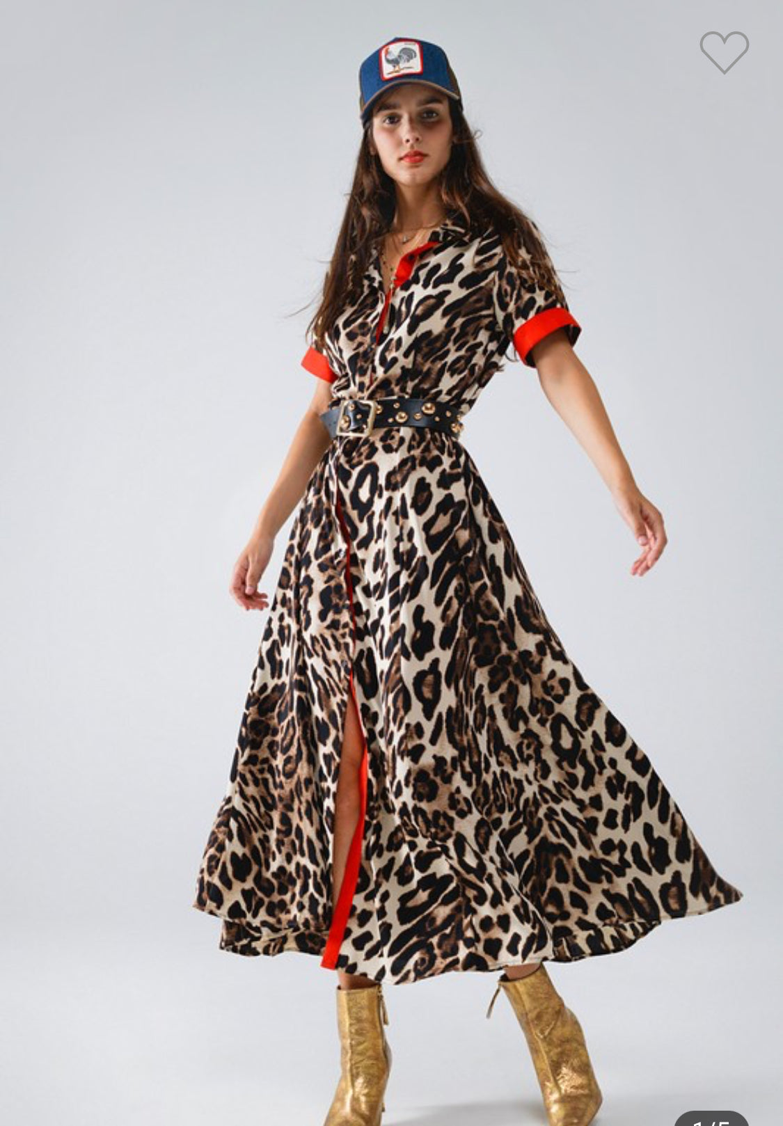 Maxi Leopard Button Down Dress With Red Details