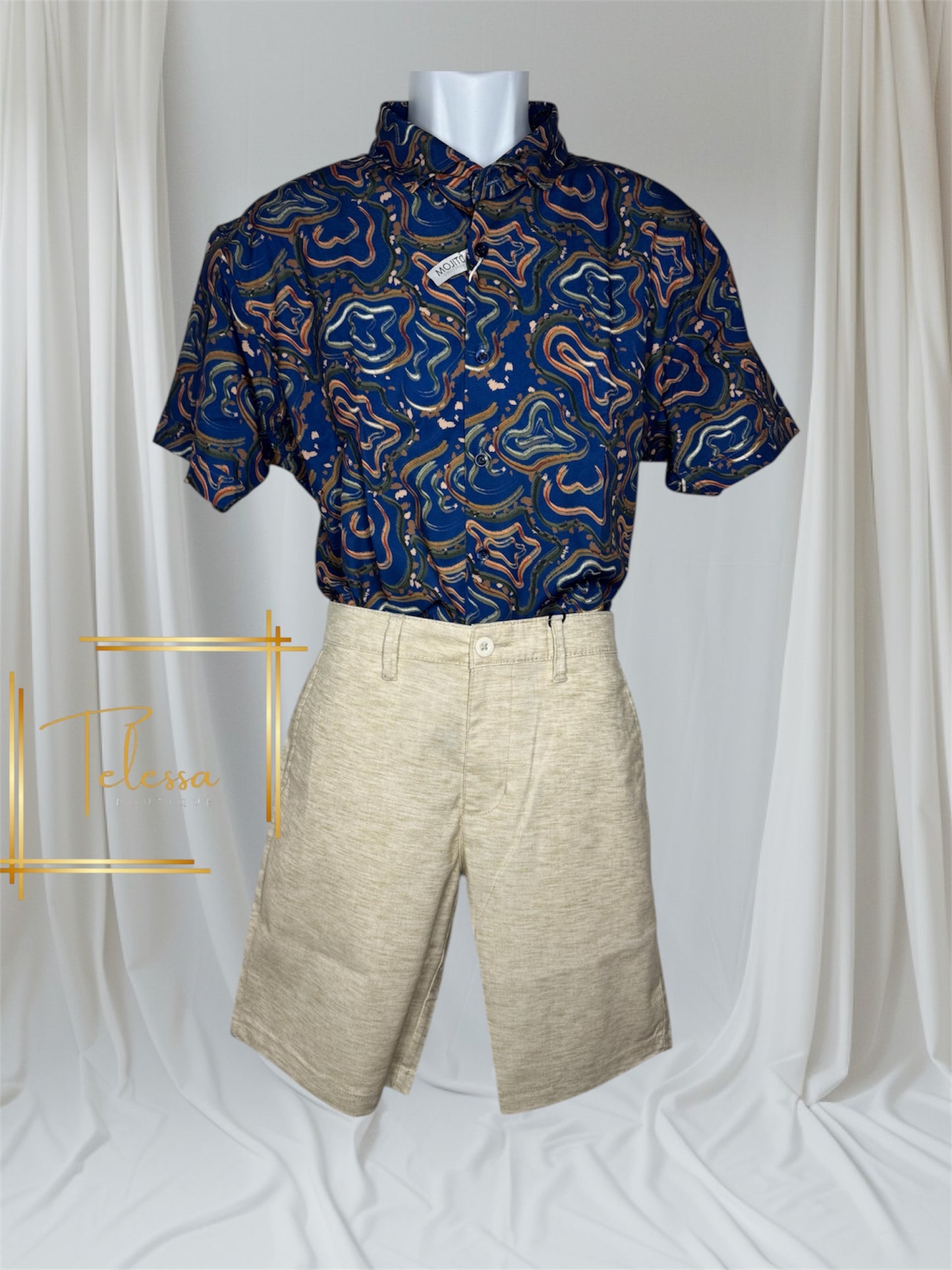 Men's Navy Multicolor Shirt Orange