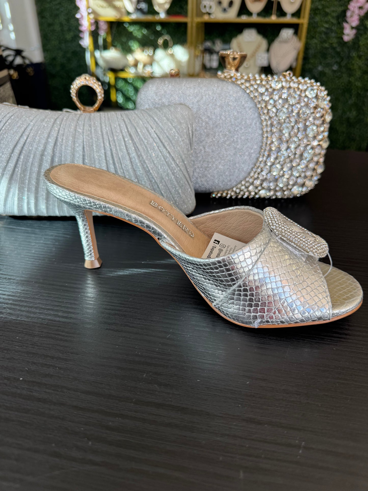 Bottero Leather Silver Crystals Bucket Accent Sandals