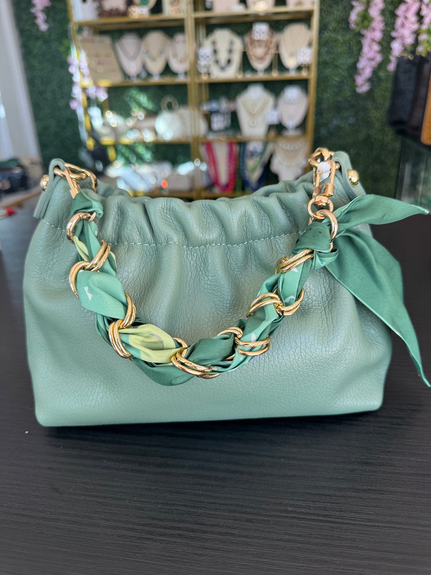 Italian Leather Small Handbag Green