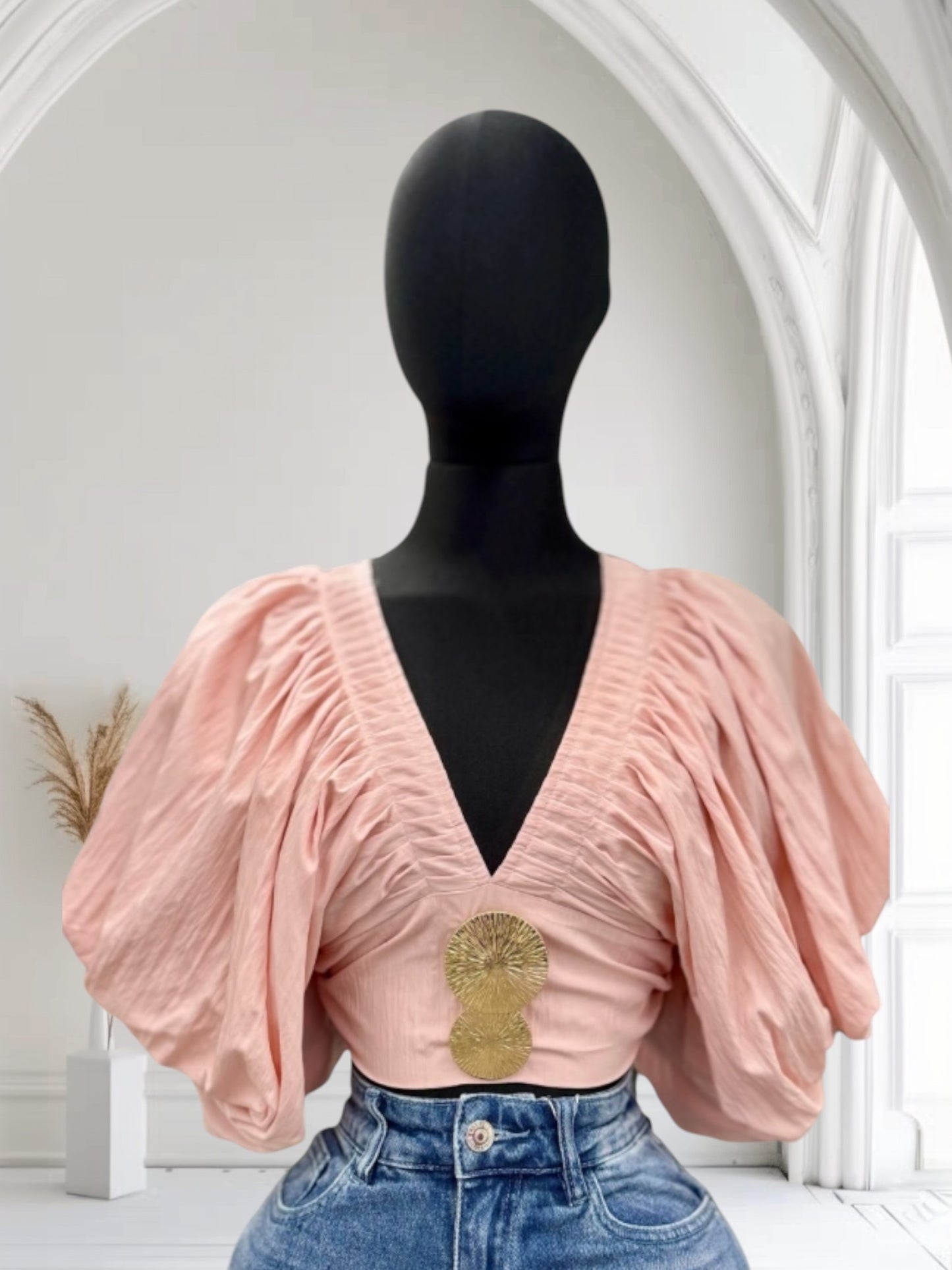 Pink Gold Buttons Crop Top