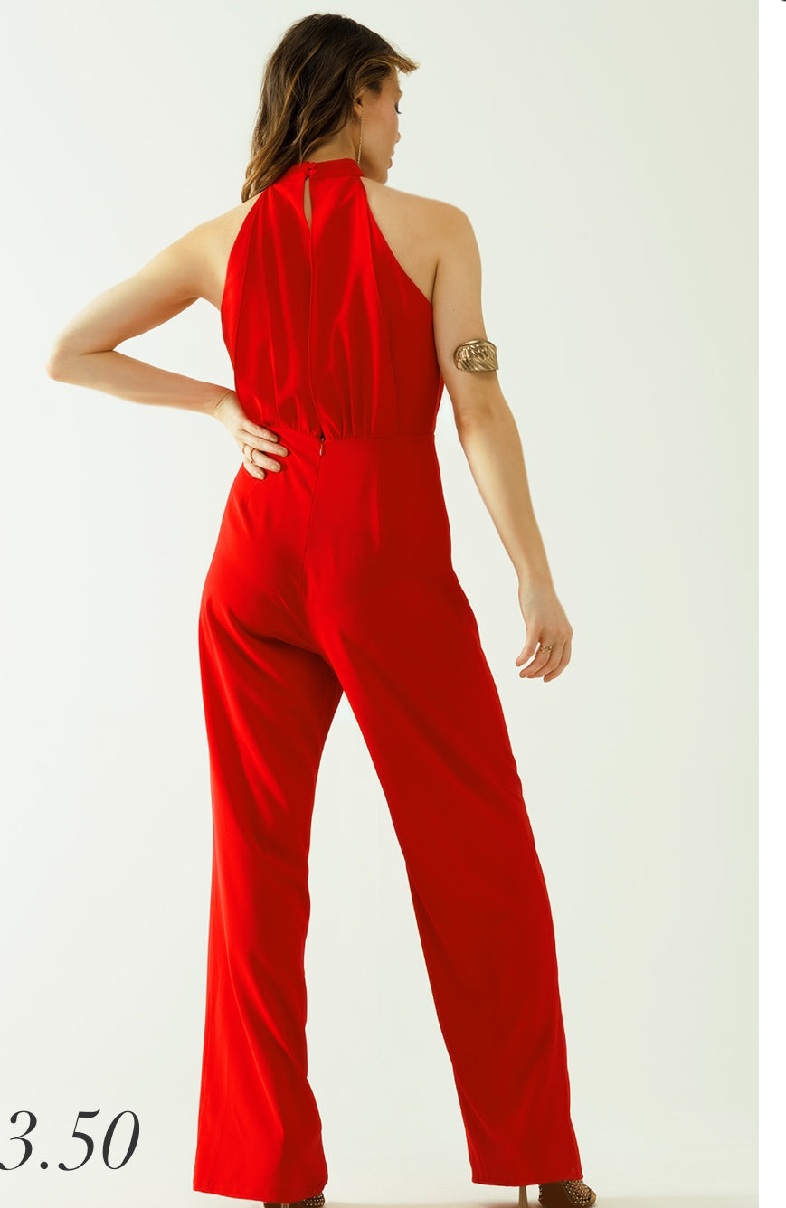 Halter Jumpsuit in Red