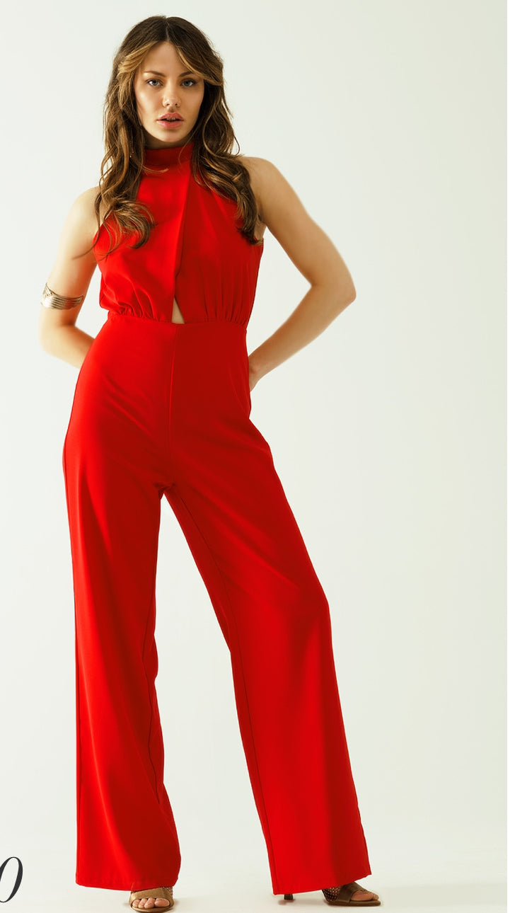 Halter Jumpsuit in Red