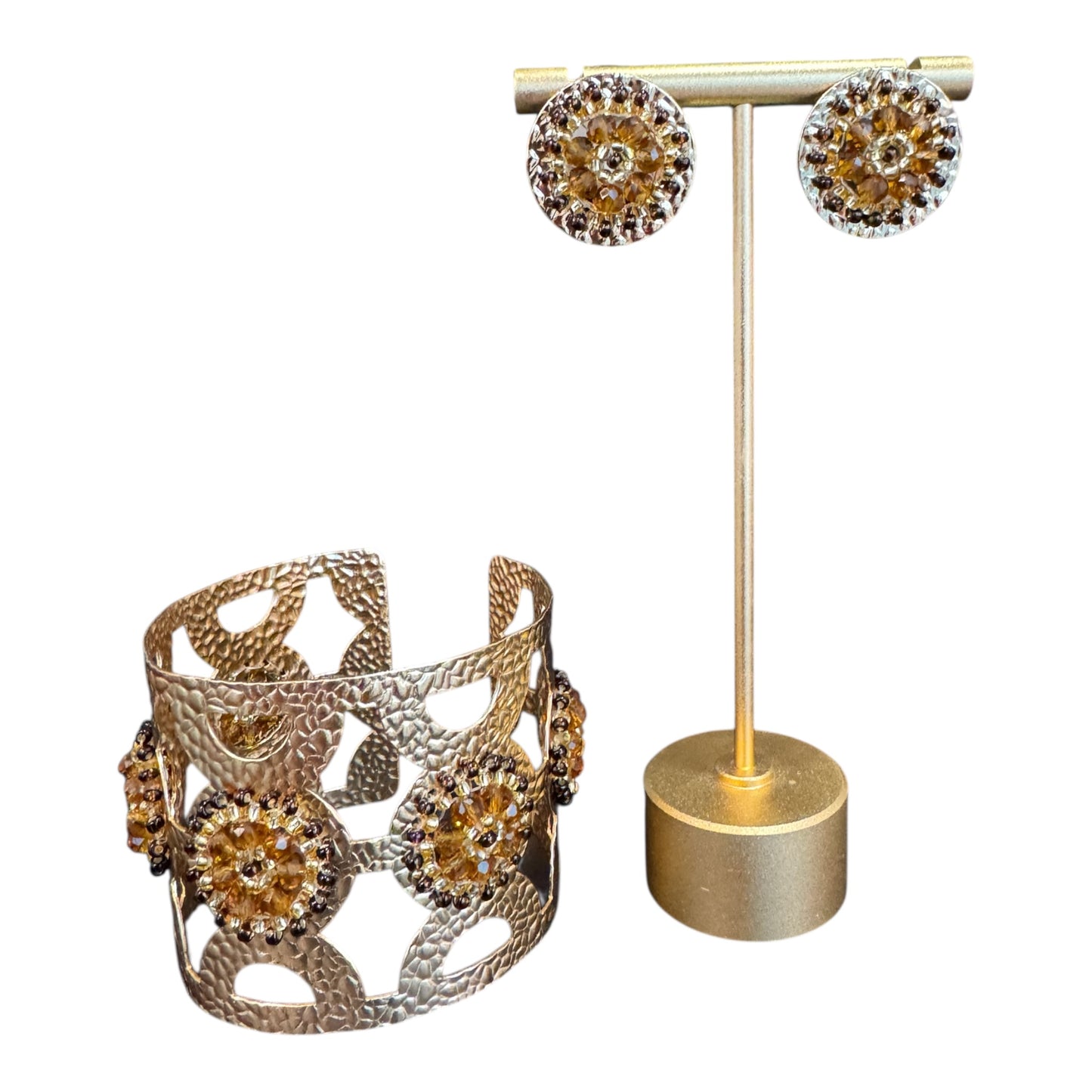 Handcrafted Bracelet and Earring Set Brown Gold