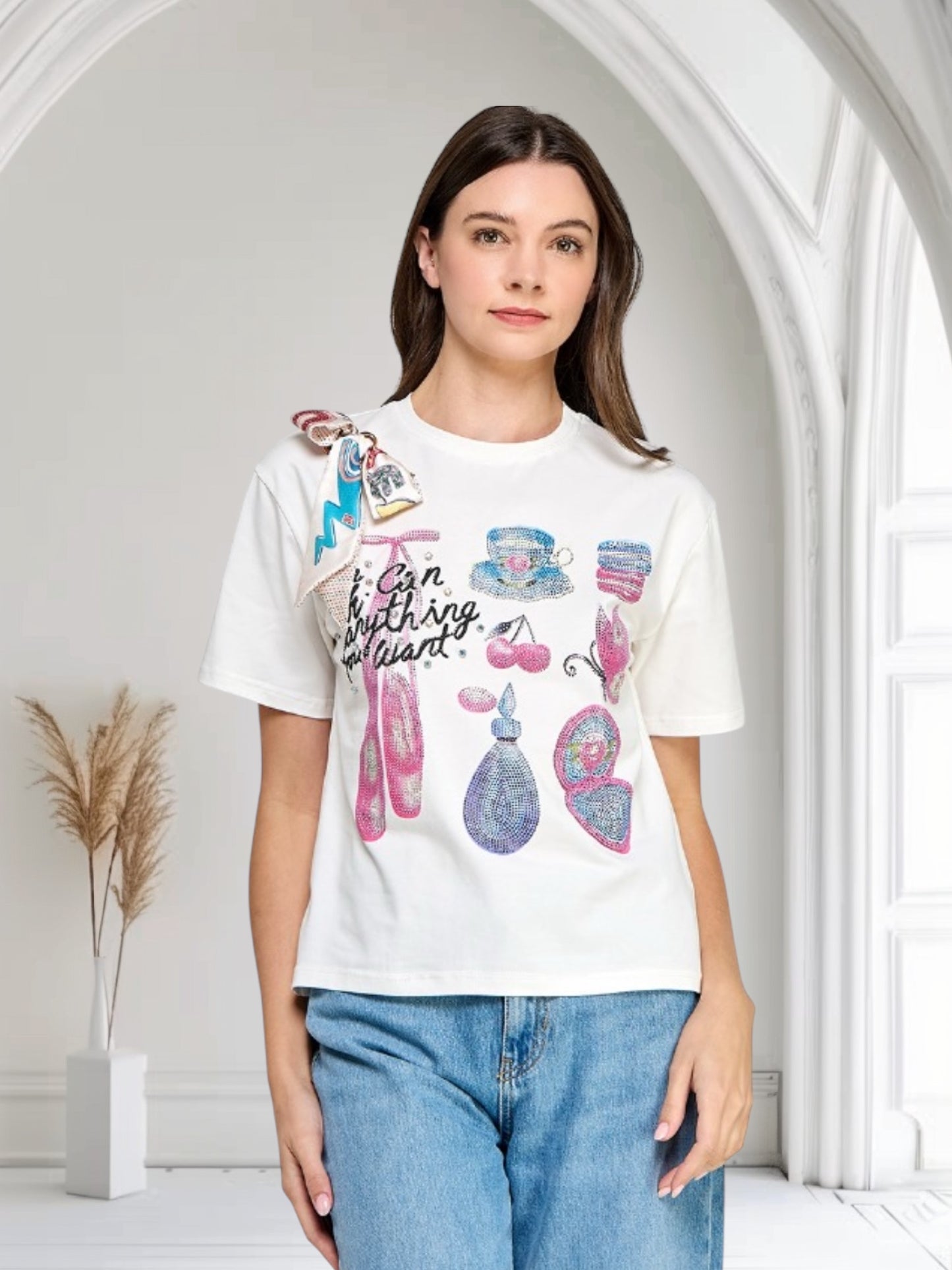 Top With Mini Multi Colored Rhinestones With Bow