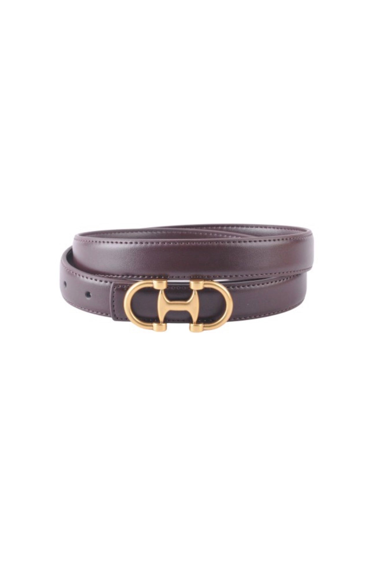Chocolate Leather Belt with Gold Equestrian-Inspired Buckle