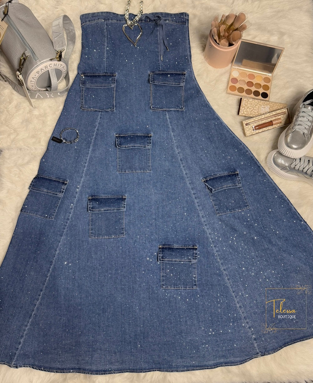 Denim Rhinestone Dress
