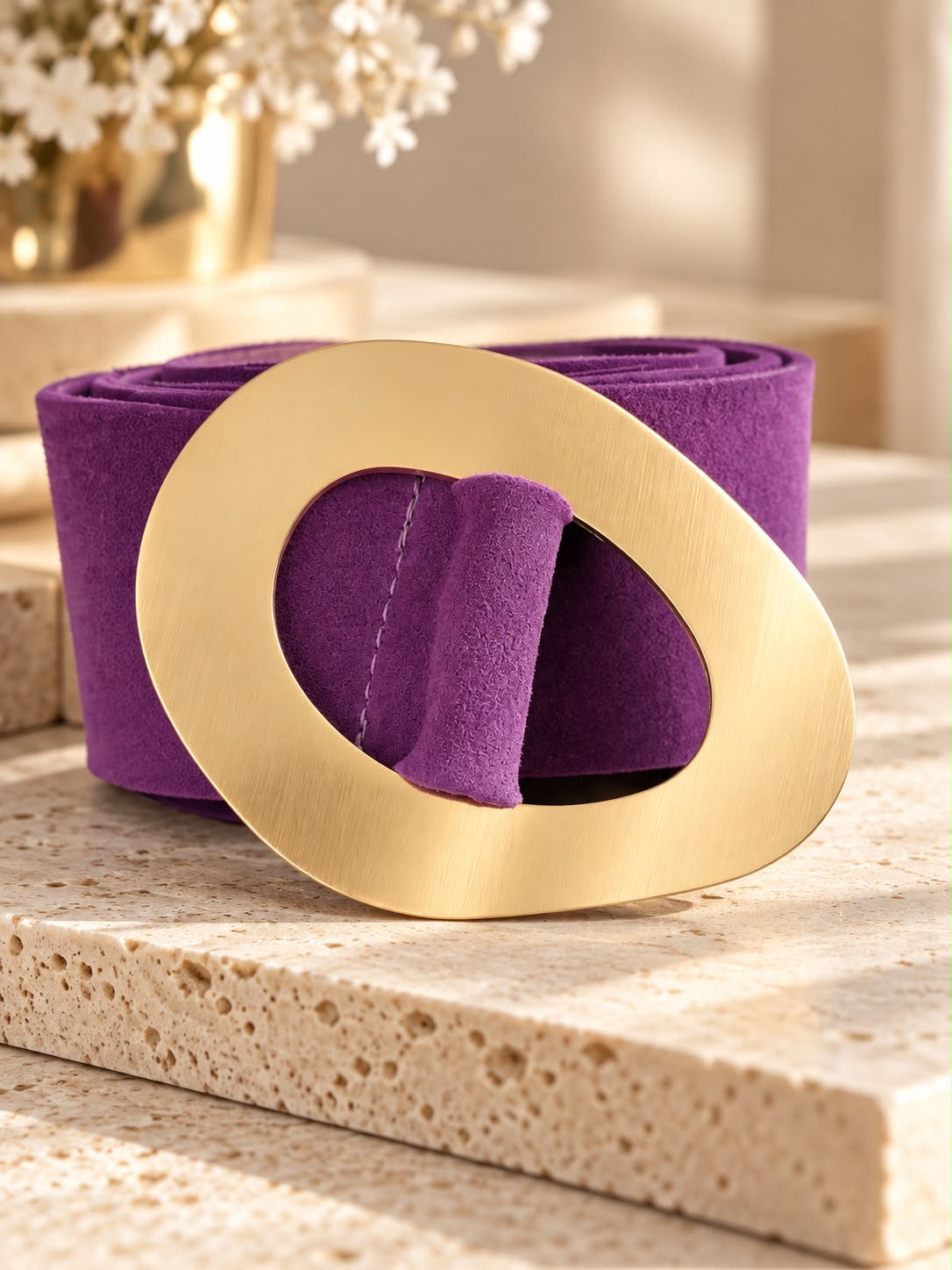Purple is Suede Geometric Gold Buckle Belt