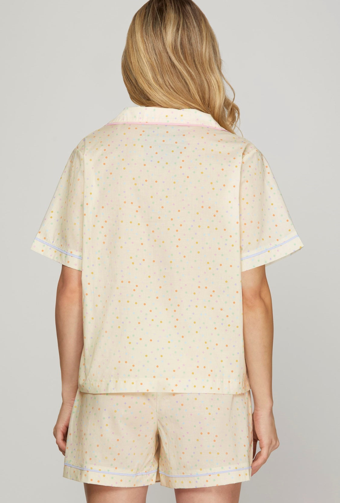Short Sleeve Polkadot Print Top and Short Pajama
