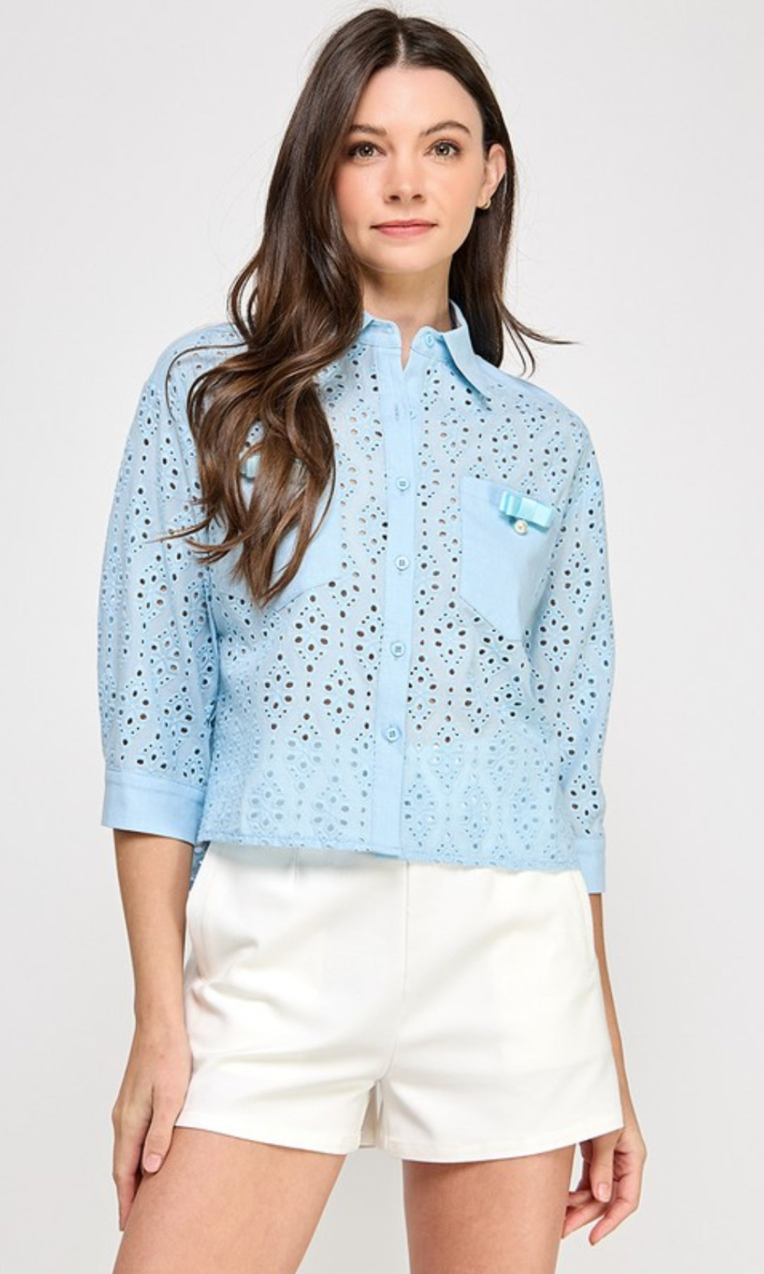 Baby blue Top With Pearl Pocket