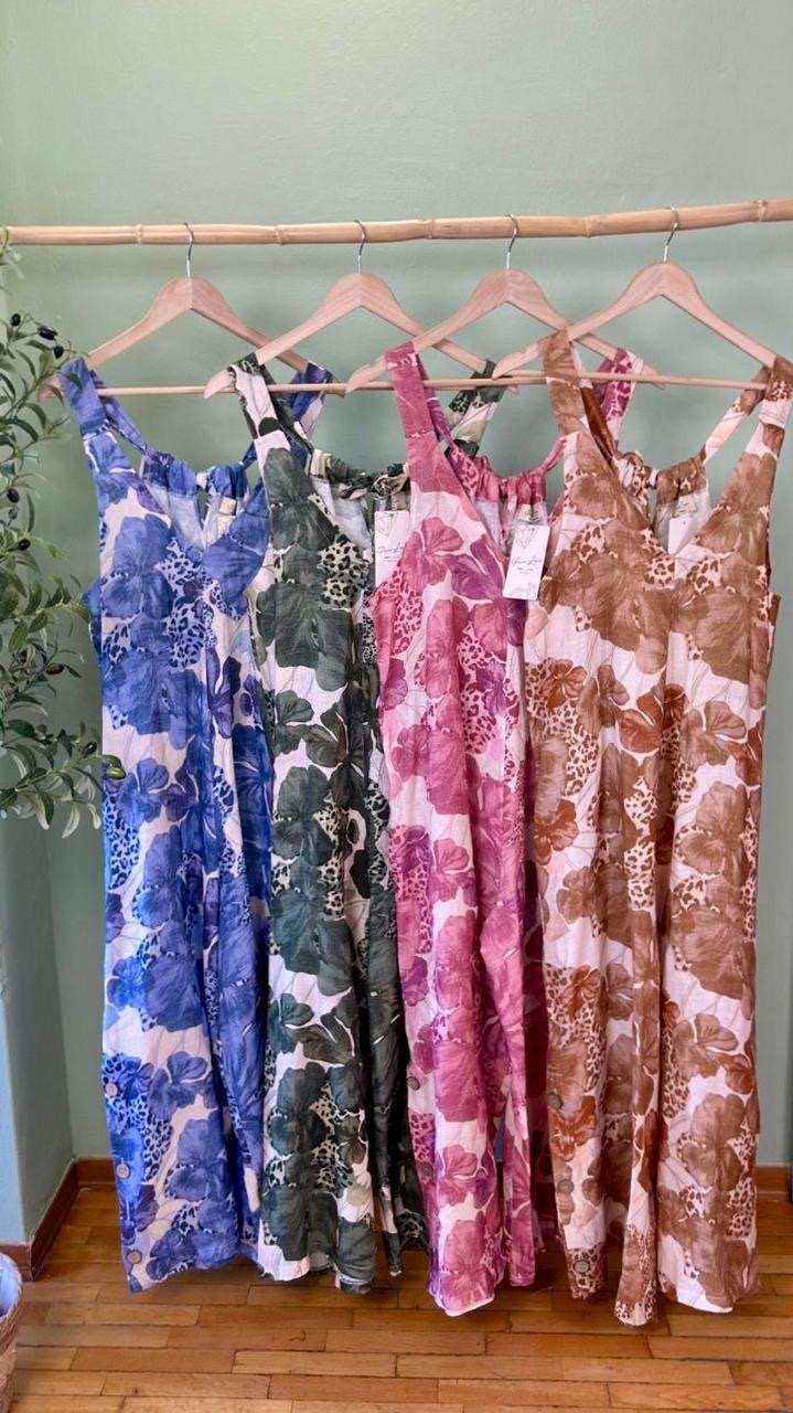 Italian Floral Jumpsuit Belt Not Included Brown