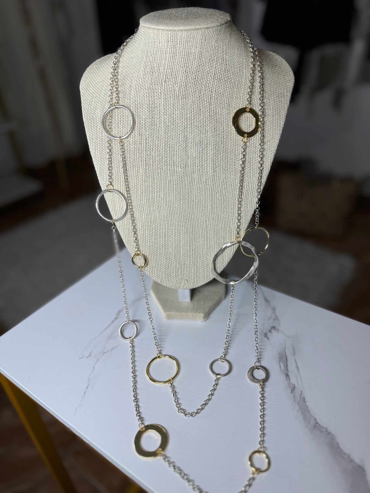 Long two-tone double necklace