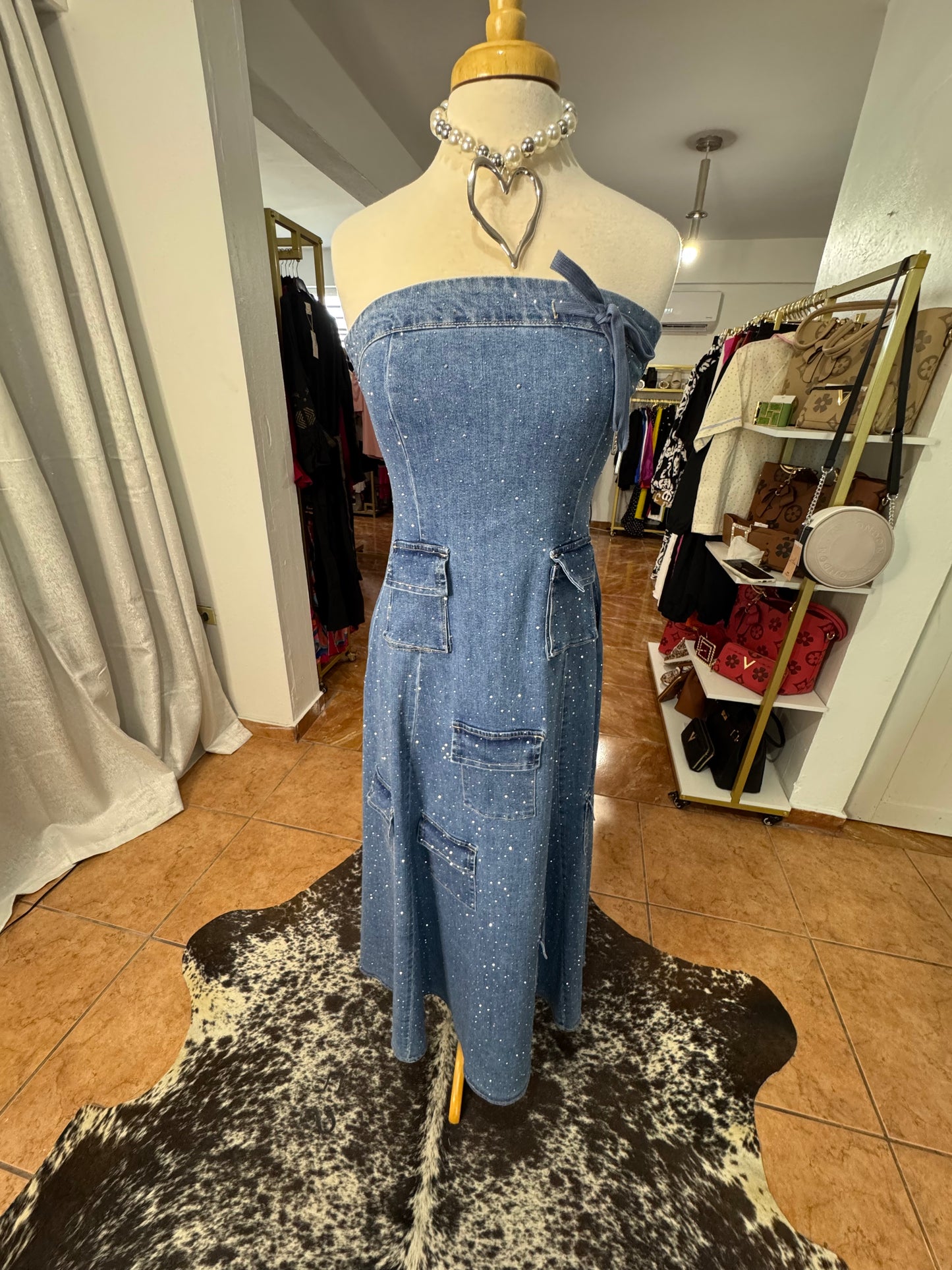 Denim Rhinestone Dress