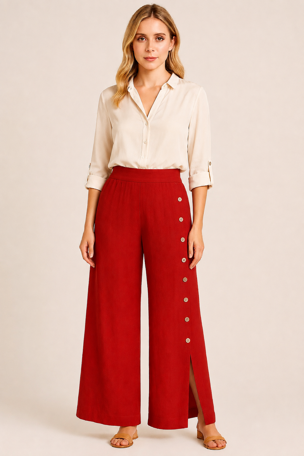 Red Italian Linen Palazzo