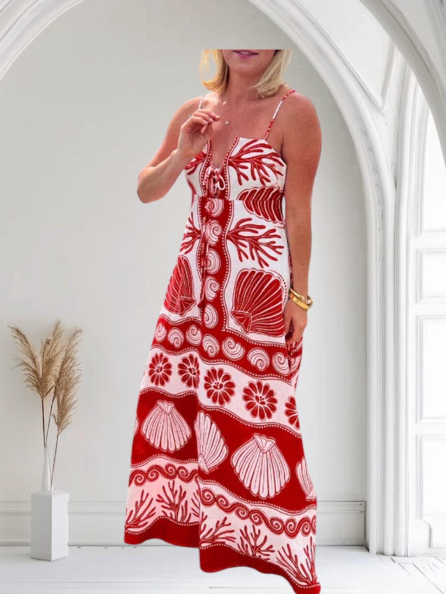 Printed Red Maxi Sundress