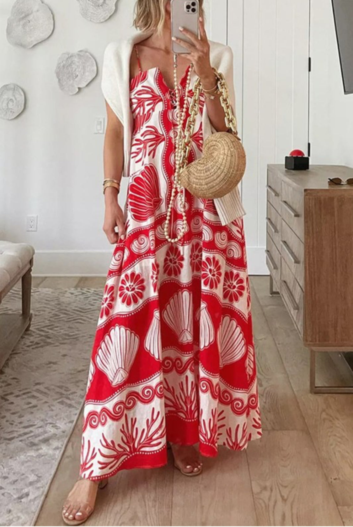 Printed Red Maxi Sundress