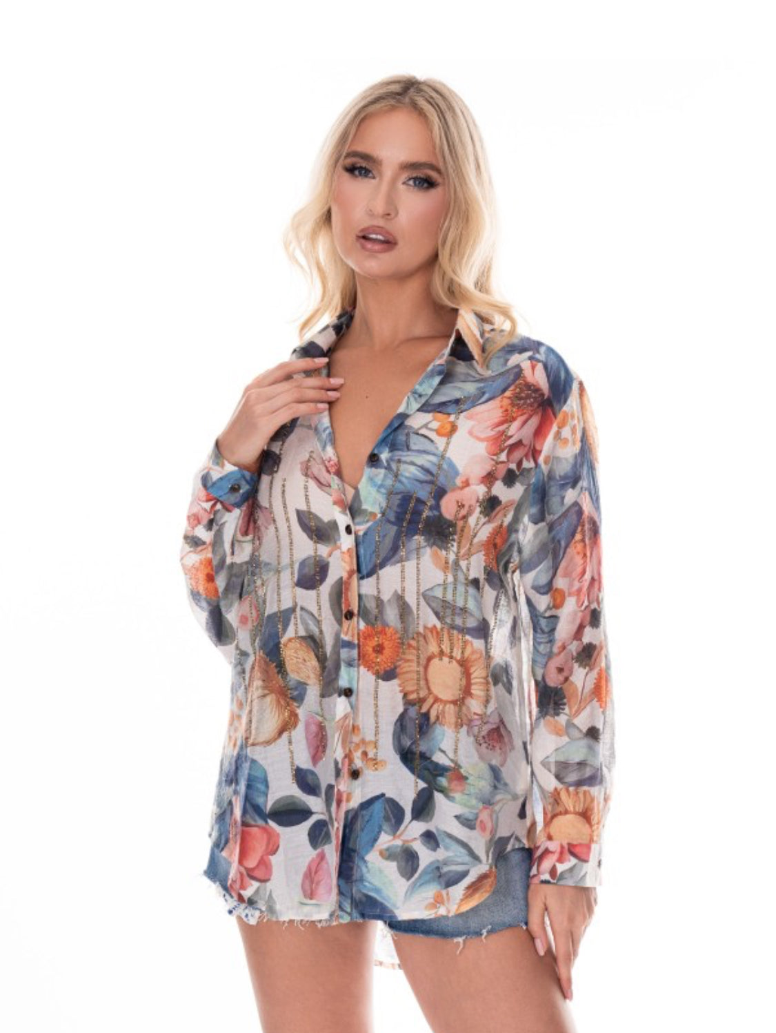 Long Sleeves Top with Glitter Accents Multi
