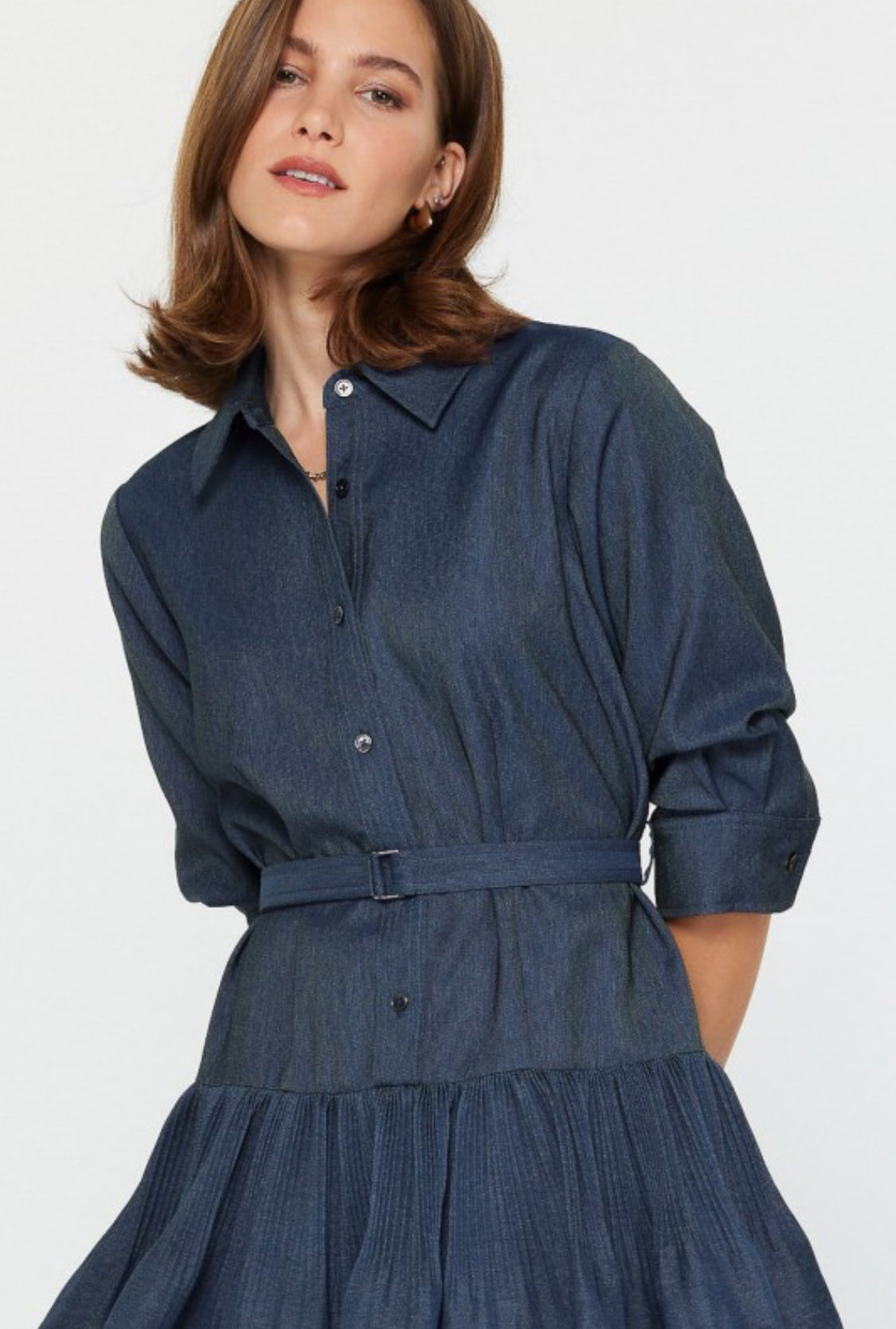 Denim Tiered Mini Shirt Dress