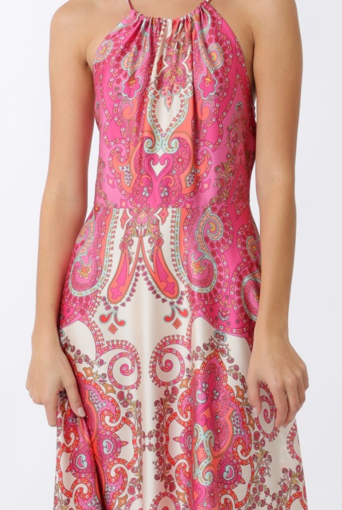 Pink Tone Halter Maxi Dress – Bohemian Chic Style