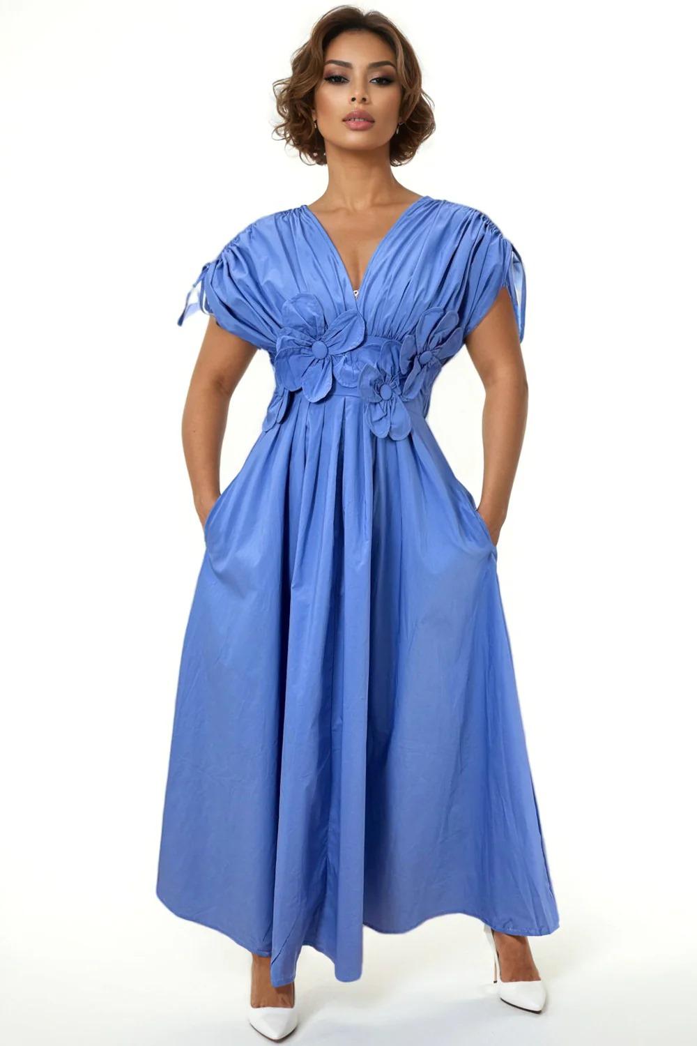 N' By Nancy Flower Waist Maxi Dress In Blue