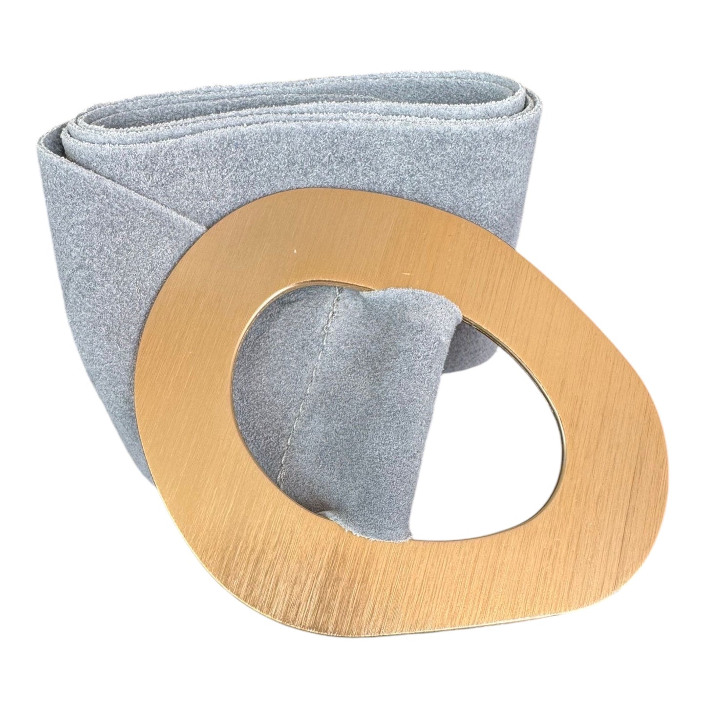 Grey Suede Geometric Gold Buckle Belt