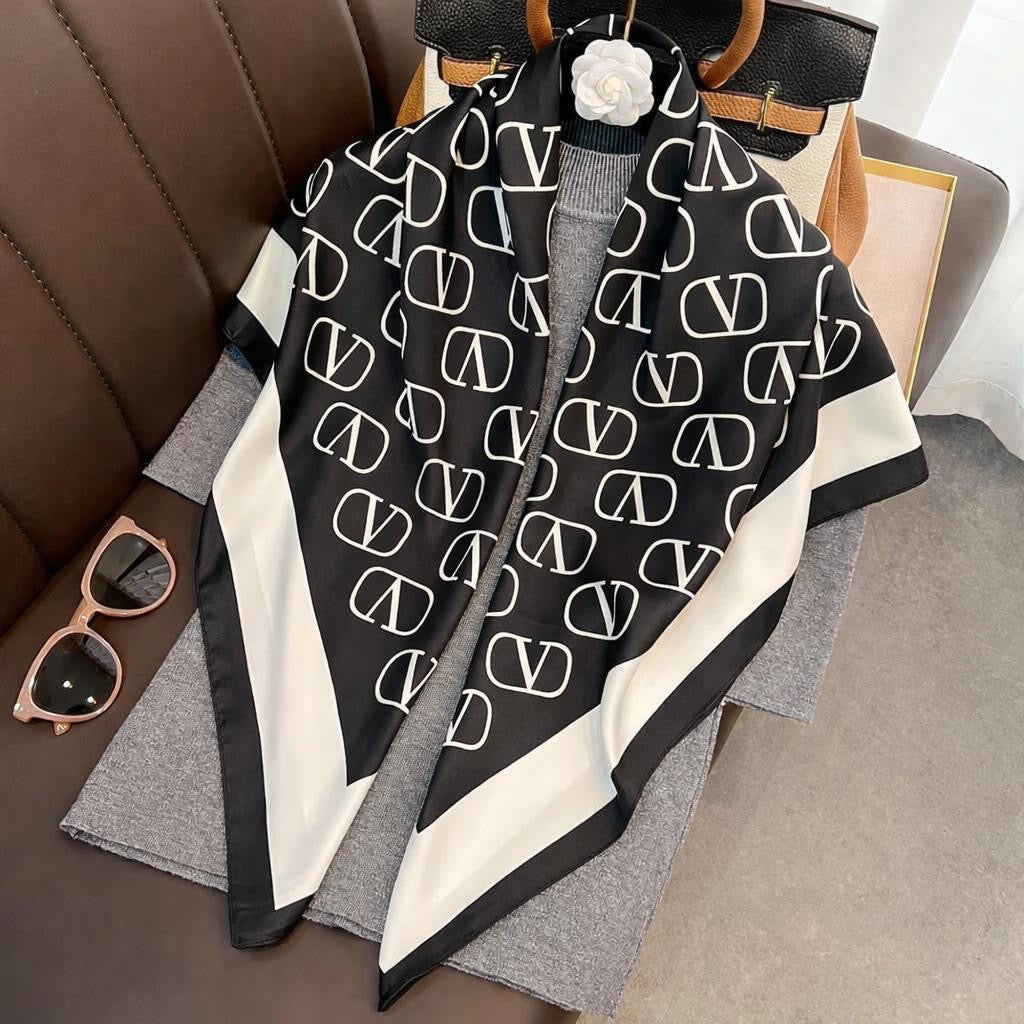 Luxury Satin Scarf Inspired by European High Fashion- Black