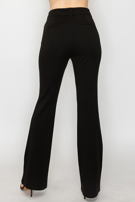 Twill Fit And Flare Mid- Rise Pants Black