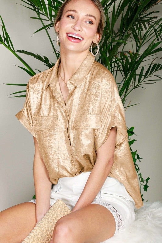 Metalic Blouse with Pockets in Gold