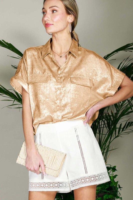 Metalic Blouse with Pockets in Gold