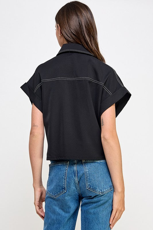 Blouse with pockets black